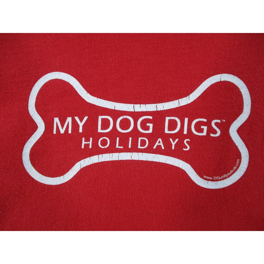 MY DOG DIGS HOLIDAYS Red Holiday Graphic Distressed Long Sleeve Shirt XXL